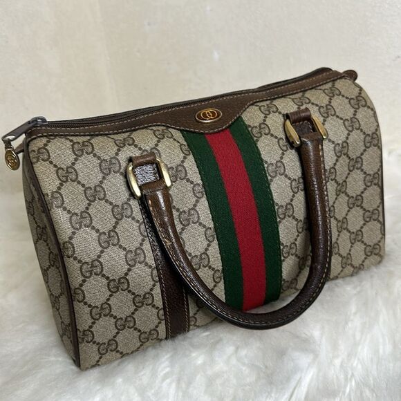 Gucci Beige and Brown Monogram Bag with Red and Green Stripe - Picture 13 of 16